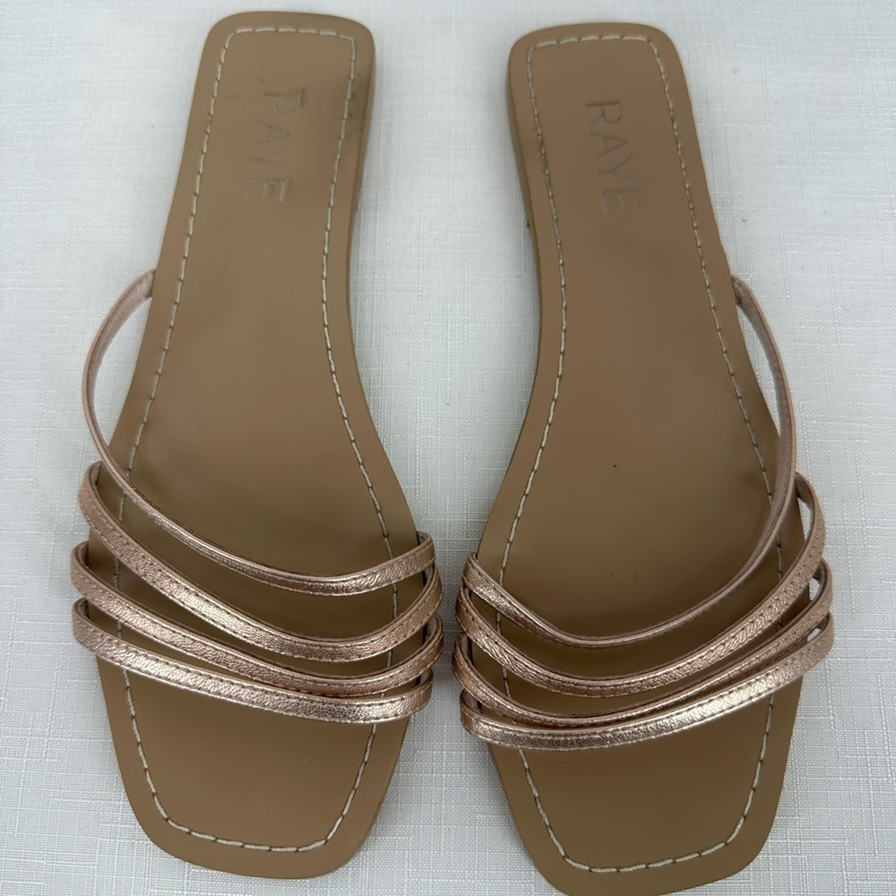 RAYE size 6 Champagne Gold Leather Slide Sandals